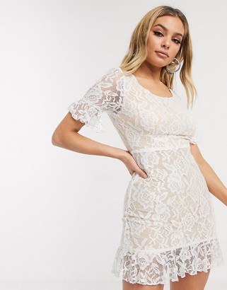 Lioness babydoll mini lace dress in white