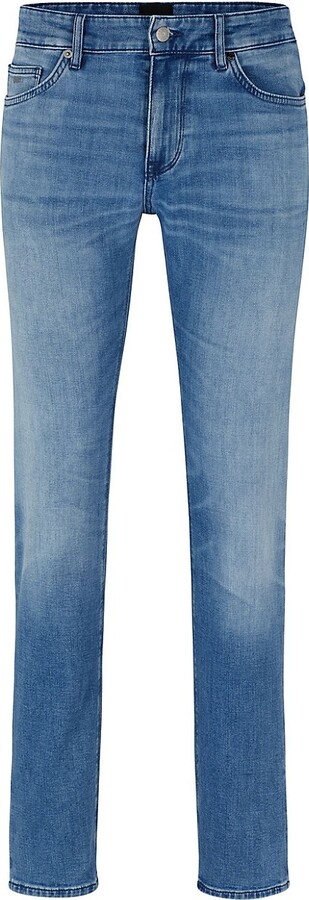 HUGO BOSS Regular-fit jeans in blue Italian cashmere-touch denim - ShopStyle