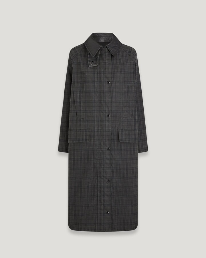Belstaff Aster Coat Women's Hollingworth Plaid Waxed Cotton Charcoal/Black Size XS