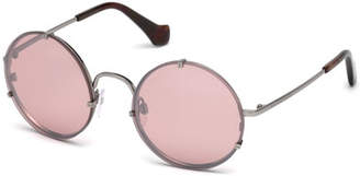 Balenciaga Round Monochromatic Metal Sunglasses, Light Ruthenium/Brown