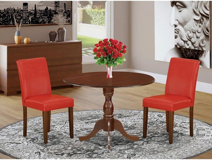 HOME IMPORTS EMPORIUM 3-Piece Mahogany Finish Solid Wood Top-Upholstered Dining Room Set with Dropleaf (Seats-4)