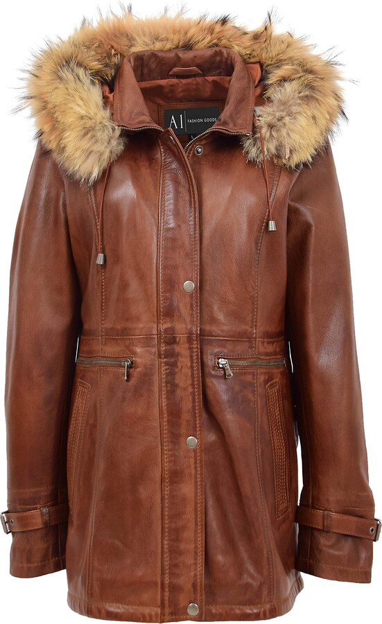 A1 FASHION GOODS Luxurious Cognac Leather Duffle Coat For Ladies