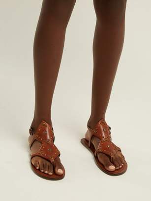 Saint Laurent Ella Studded Leather Sandals - Womens - Tan