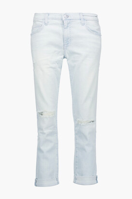 Current/Elliott - The Fling cropped distressed mid-rise straight-leg jeans - Blue - 26