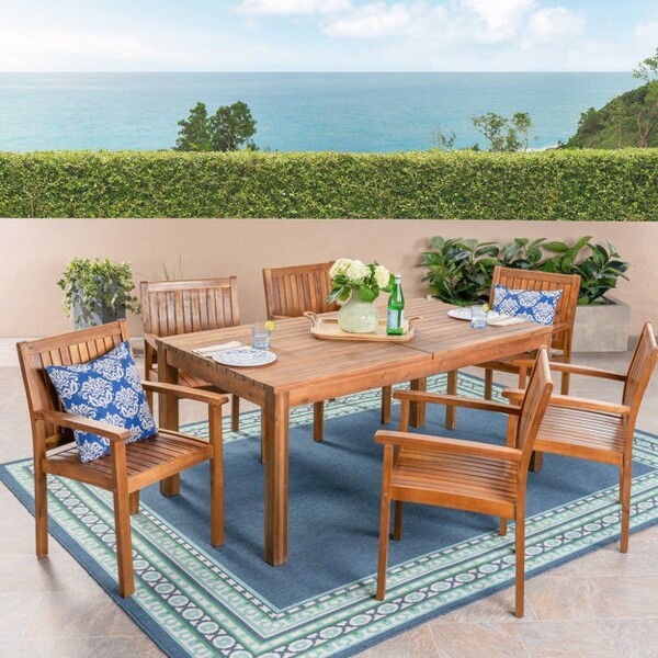 Dining Table Christopher Knight Chairs Patio Hermosa 5pc Acacia