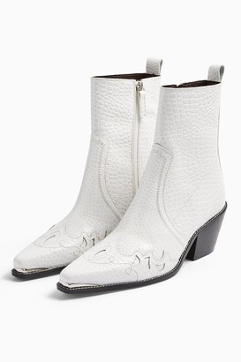 Topshop MALTA White Leather Western Boots - ShopStyle
