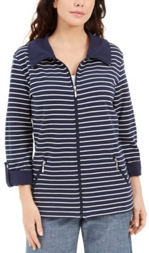 Karen Scott Petite Striped Jacket, Created for Macy's