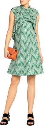 Marni Crossover Ruffle-trimmed Printed Cotton-poplin Dress