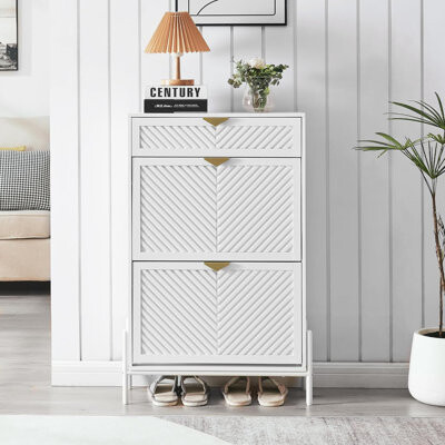 Hokku Designs Shoe Cabinet Storage with 2 Flip Drawers Narrow Hidden Shoes Cabinet Organizer for Entryway Freestanding Slim Shoe Rack Front Door Entrance