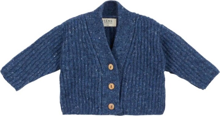 Arsène et les Pipelettes Girl's Wool Cardigan In Blue Electric Speckle