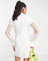 Thumbnail for your product : Saint Genies blazer dress with blouson lace sleeves in white