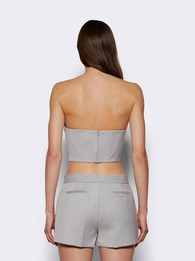 Alex Perry Strapless Longline Corset Top In Wool Suiting Dove Grey