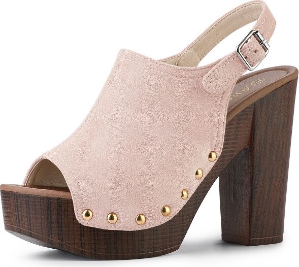 Allegra K AllegraKWomen'sOpenToeBuckleStrapSlingbackPlatformChunkyHeelSandalsDustPink6.5
