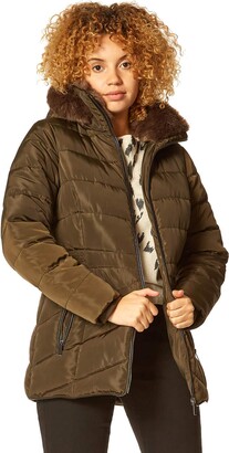 Roman Originals Women Padded Parka Coat Ladies Puffer Quilted Bubble Jacket Autumn Winter Waterproof Rainproof Wind Resistant Thermal Fitted Puffa Faux Fur Trim Concealed Hood