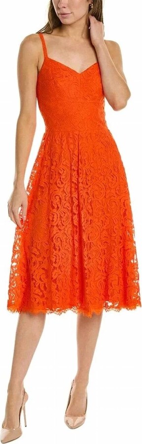 Tadashi Shoji Lace Fit And Flare Midi Dress In Tango