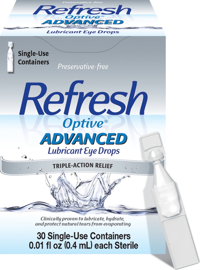 Refresh Optive Advanced PF Lubricant Eye Drops Preservative-Free Artificial Tears, 0.4 ml, 30 Count