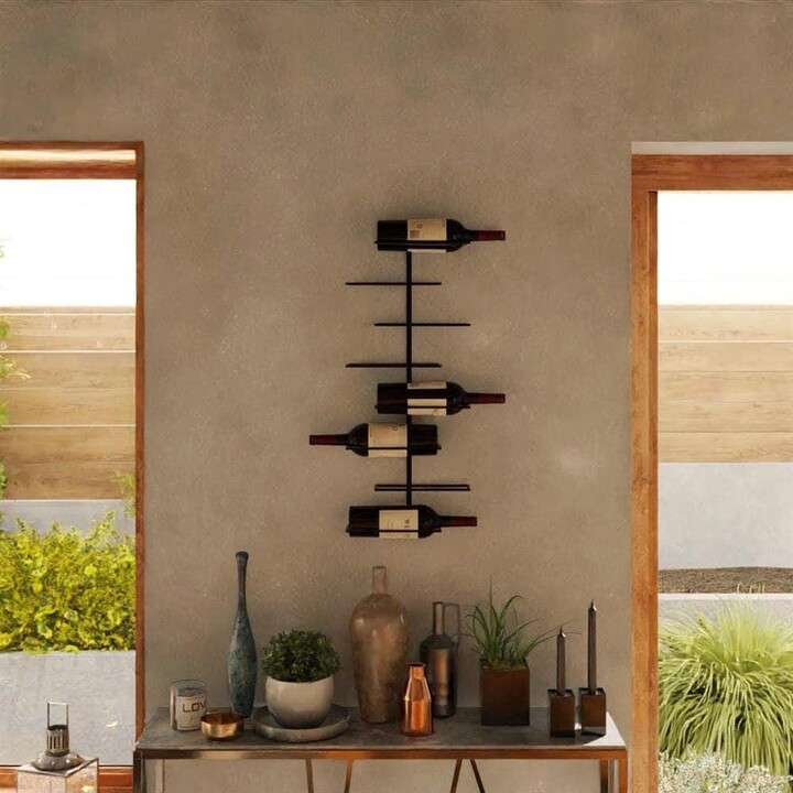 Modern Metal Wine Rack - Wall Mounted 8 Bottle Holder Minimalist Home Bar Decor