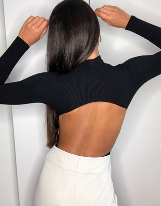 ASOS Tall ASOS DESIGN Tall ribbed turtleneck open back bodysuit with long sleeve in black