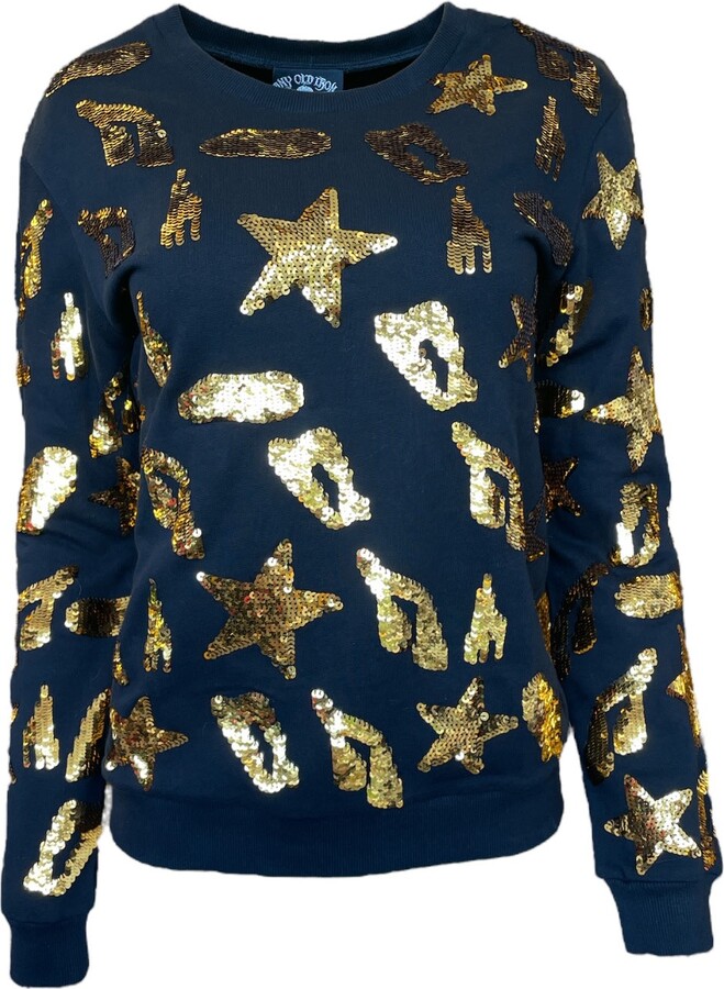 Any Old Iron Gold Black Golden Leopard Star Sequin Sweatshirt