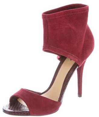 Brian Atwood Snakeskin-Trimmed Ankle Strap Sandals