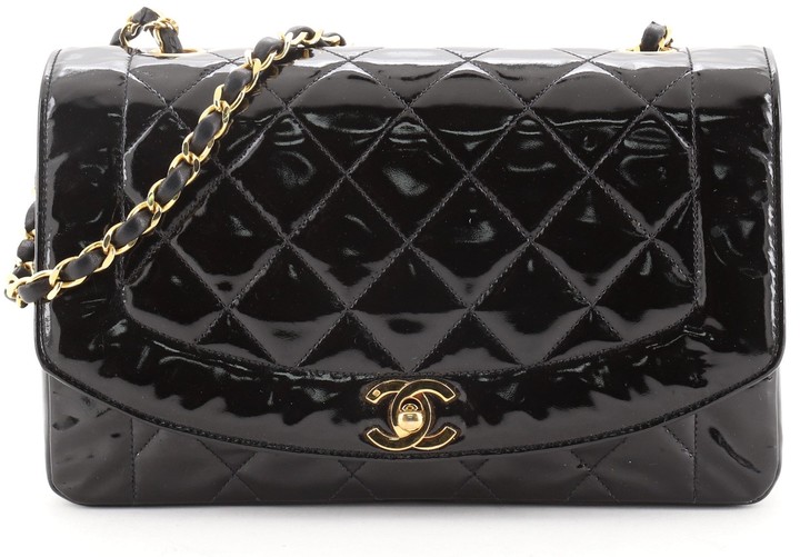 CHANEL Vintage Diana Flap Bag Quilted Patent Medium