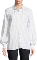Thumbnail for your product : Victoria / Tomas Pinstripe Long-Sleeve Button-Down Blouse with Gathered Sleeves