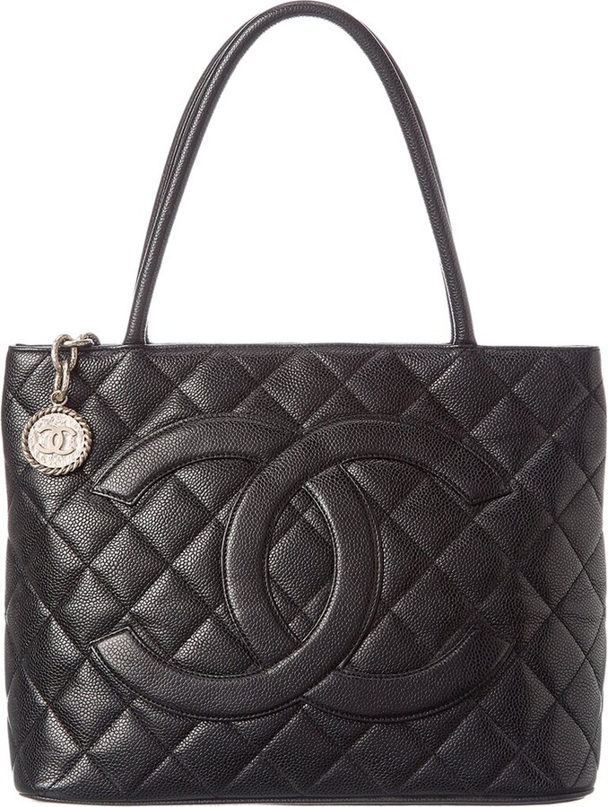 Pre-owned Chanel Black Quilted Caviar Leather Medallion Tote (Authentic Pre-Owned)