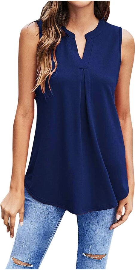 L9wei Damen L9WEI Tank Top Women's V-Neck T Shirt Plain Oversize Tops  Sleeveless Tops Summer Basic Elegant Loose Pullover Sports Shirt Blouse for  Women - Blue - UK 12 - ShopStyle