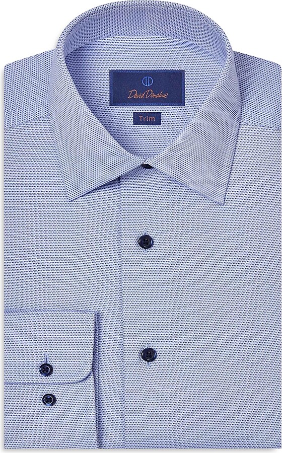 David Donahue Trim Fit Micro Geometric Dobby Dress Shirt