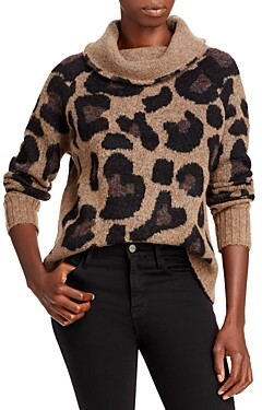 GodeyesMen Leopard Turtle Neck Trim-Fit Cozy Pullover Printed Tops Sweaters 