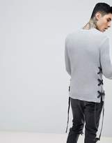 Thumbnail for your product : ASOS Design Textured Lace Up Jumper With Eyelets In Charcoal
