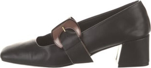 Gray Matters Leather Pumps Black Square-Toes Buckle Closure At Uppers Includes Box, Dust Bag & Additional Heel Caps Unfortunately, due to restrictions, this item may not be eligible for shipping in all areas.