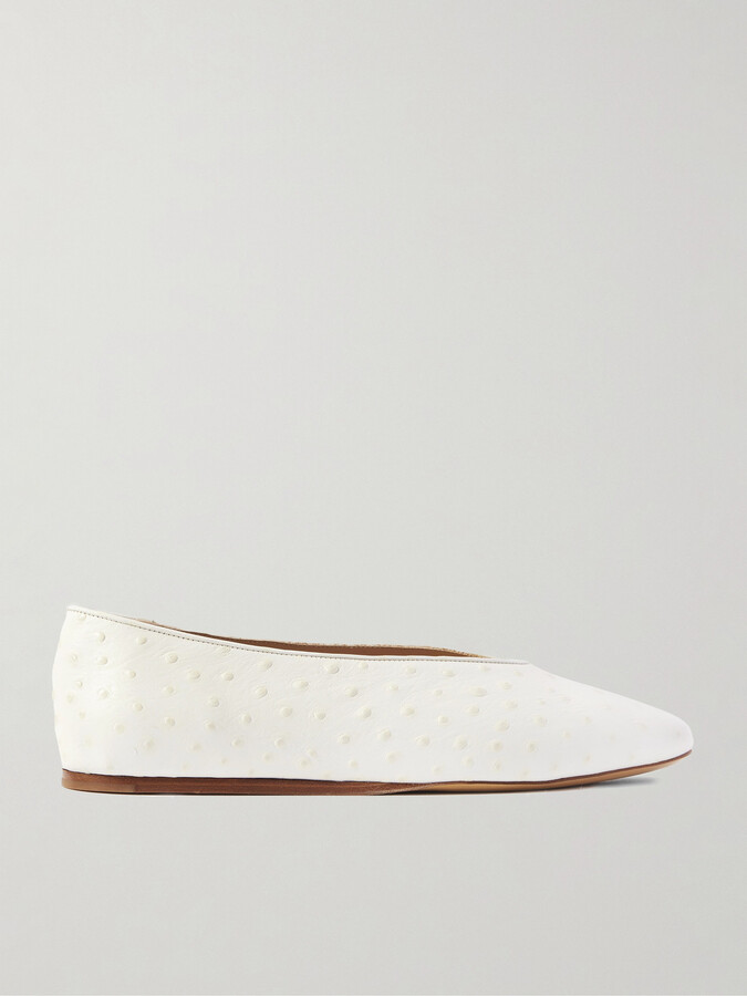 Le Monde Beryl Regency Ostrich-effect Leather Ballet Flats - Ivory