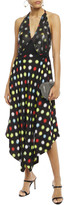 Thumbnail for your product : Paco Rabanne Asymmetric Polka-dot Chainmail-paneled Crepe Midi Dress