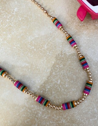 ASOS DESIGN necklace with colourful beads in gold tone