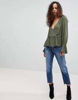 Thumbnail for your product : ASOS Petite PETITE Oversized Wrap Blouse with Dip Hem
