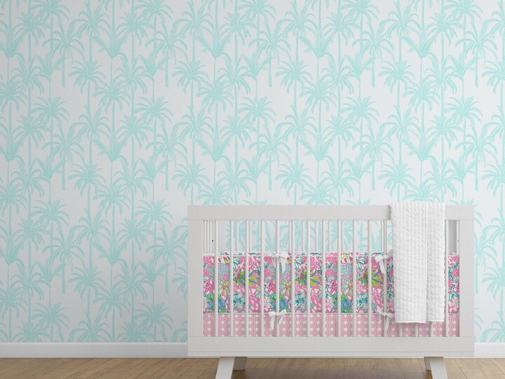 Aqua Palm Tree Removable Wallpaper - Tropical Nursery Decor