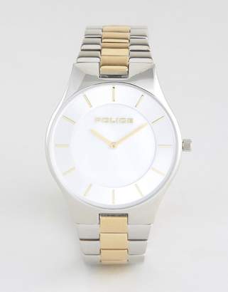Police Splendor Mens Silver And Gold Two Tone Stainless Steel Bracelet With Mother Of Pearl Dial