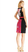 Thumbnail for your product : Ivanka Trump Sleeveless Floral-Print Colorblock Sheath
