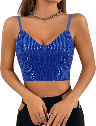 Women's Elegant Sexy Glitter Sequin Top Party Blouses Sexy V-Neck  Sleeveless Tank Tops Spaghetti Strap Top Cocktail Party Blouse Glitter Top  Shiny Tank Top, blue : : Fashion