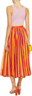Zimmermann Gathered Striped Mousseline Midi Skirt