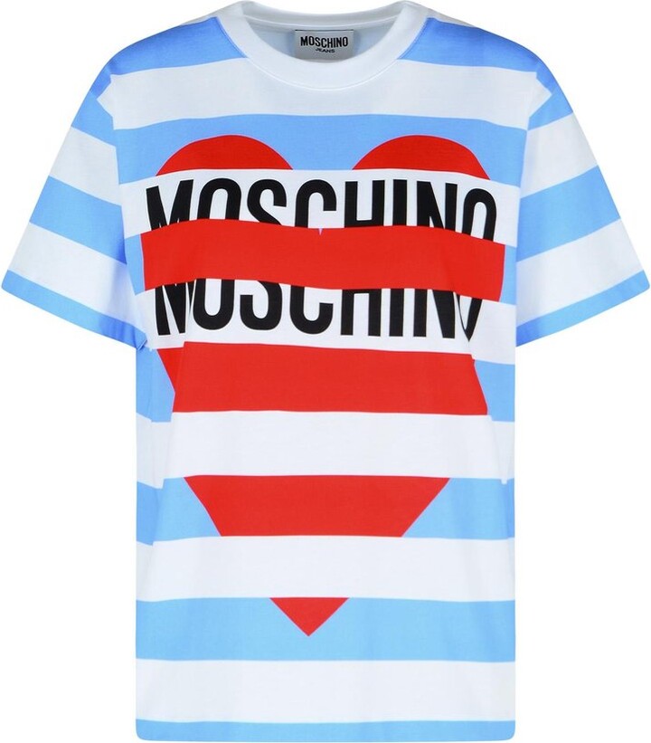 Moschino Logo Printed Striped T-Shirt