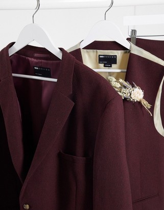 ASOS DESIGN Plus wedding super skinny wool mix suit jacket in burgundy