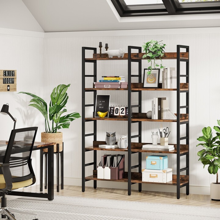 Lee Furniture Double Wide Bookshelf, 5Tier Industrial Etagere Bookcase