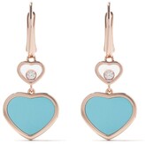Thumbnail for your product : Chopard 18kt rose gold Happy Hearts turquoise and diamond drop earrings