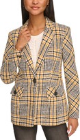 Women's Tweed Plaid One-Button Blazer 