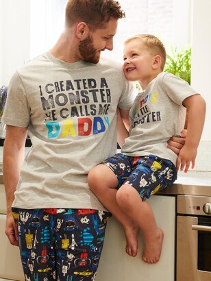 Very Man Fathers Day I Created A Monster Shorts Pj Set - Grey/White