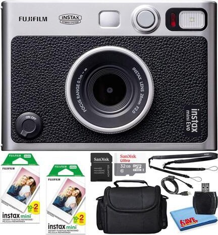 Fujifilm Instax Mini EVO Instant Film Camera (Black) with 40 Films + 32GB Card