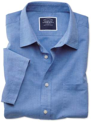 Charles Tyrwhitt Classic Fit Bright Blue Cotton Linen Short Sleeve Cotton Linen Mix Casual Shirt Single Cuff Size Large