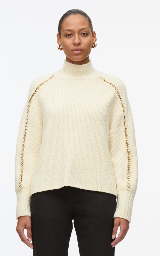Chainlink Bouclé Turtleneck Pullover in IVORY